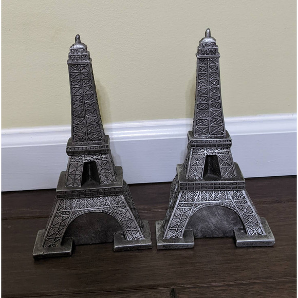 Set lot 2 heavy Resin Silver Eiffel Tower Bookends office home decor paris - Picture 1 of 6